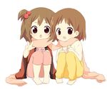  bad_id bad_pixiv_id barefoot brown_eyes brown_hair child hair_bobbles hair_ornament hirasawa_ui hirasawa_yui k-on! multiple_girls scarf shared_scarf siblings sisters sleepwear urakata_hajime younger 