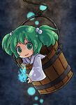  bucket green_eyes green_hair hair_bobbles hair_ornament in_bucket in_container japanese_clothes kimono kisume magic pixel_art pote_(ptkan) short_hair smile solo touhou twintails wooden_bucket 