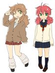  brown_hair cardigan christina_sierra feldt_grace green_eyes gundam gundam_00 gyaru kogal loose_socks multiple_girls one_eye_closed pink_hair plum_(arch) ponytail school_uniform serafuku short_twintails skirt socks twintails v 