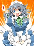  1girl apron blue_eyes braid hairband izayoi_sakuya maid short_hair silver_hair solo tajima_yuuki touhou twin_braids 