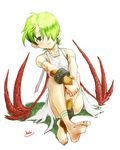  anklet bad_id bad_pixiv_id barefoot bracelet breath_of_fire breath_of_fire_v dress facial_mark feet full_body_tattoo green_hair hair_over_one_eye hebina_masayoshi jewelry nina_(breath_of_fire_v) red_wings short_hair solo tattoo white_dress wings 