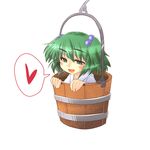  bucket green_eyes hair_bobbles hair_ornament highres in_bucket in_container kato_(mogumoguokome) kisume naughty_face short_hair solo touhou twintails wooden_bucket 