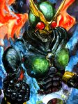  absurdres another_agito babaan belt highres kamen_rider kamen_rider_agito_(series) male_focus scarf solo teeth 