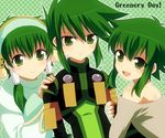  argyle argyle_background aro florian_(tales) green green_background green_eyes green_hair hair_tubes ion long_hair male_focus multiple_boys sidelocks smile sync tales_of_(series) tales_of_the_abyss 