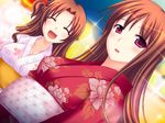  brown_hair cotton_candy festival happy japanese_clothes kimono long_hair mature mother_and_daughter multiple_girls open_mouth pregnant purple_eyes third-party_edit 