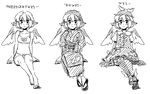  animal_ears barefoot greyscale hat japanese_clothes mitsumoto_jouji monochrome mystia_lorelei okamisty short_hair sketch tasuki touhou translation_request wings 