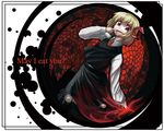  arm_support arugeri blonde_hair darkness dress english finger_to_mouth hair_ribbon kneeling necktie red_eyes ribbon rumia short_hair solo touhou 