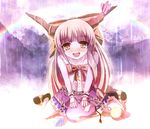  chain horns ibuki_suika long_hair non_(nobu) rain rainbow sitting solo touhou wrist_cuffs yellow_eyes 