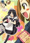  4girls akiyama_mio alternate_costume armband black_eyes black_hair brown_eyes brown_hair camcorder camera chibi enmaided garters heart heart_hands hirasawa_yui k-on! kotobuki_tsumugi maid maid_headdress moe_moe_kyun! multiple_girls nekito school_uniform short_hair tainaka_ritsu thighhighs 