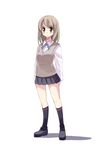  black_legwear blonde_hair blue_eyes full_body kneehighs loafers looking_at_viewer original school_uniform seo_tatsuya shoes simple_background solo standing vest white_background 