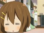  :&lt; =_= animated animated_gif blush brown_hair hair_ornament hairclip hirasawa_ui hirasawa_yui k-on! kicking lowres multiple_girls pajamas screencap short_hair tantrum 