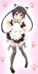  alternate_costume animal_ears bad_id bad_pixiv_id black_hair brown_eyes cat_ears clenched_hands enmaided garters k-on! long_hair maid maid_headdress maruki_(punchiki) nakano_azusa paw_pose solo thighhighs twintails zettai_ryouiki 