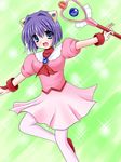  blue_eyes clannad cross_(crossryou) fujibayashi_ryou magical_girl pantyhose purple_hair short_hair solo wand 