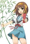  bamboo brown_hair hairband kita_high_school_uniform oota_yuuichi orange_hairband school_uniform serafuku short_hair solo suzumiya_haruhi suzumiya_haruhi_no_yuuutsu tanabata tanzaku 