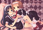  akiyama_mio alternate_costume bad_id bad_pixiv_id black_hair blue_eyes brown_eyes brown_hair enmaided garters hairband k-on! long_hair maid mouth_hold multiple_girls peach_(momozen) ribbon short_hair tainaka_ritsu yuri 