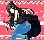  akiyama_mio ass bad_id bad_pixiv_id black_hair blue_eyes blue_legwear don't_say_&quot;lazy&quot; dress fingerless_gloves gloves hat high_heels k-on! long_hair mini_hat mini_top_hat panties panties_under_pantyhose pantyhose shoes solo striped striped_panties top_hat underwear yuki_usagi 