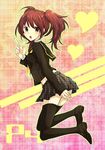  bad_id bad_pixiv_id black_legwear brown_eyes earrings houndstooth jewelry kujikawa_rise midriff miniskirt persona persona_4 pleated_skirt red_hair school_uniform serafuku skirt solo tayako thighhighs twintails zettai_ryouiki 