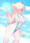  armpits bad_deviantart_id bad_id bare_shoulders blonde_hair blue_eyes breasts cleavage cloud collarbone crown earrings hair_over_one_eye jewelry large_breasts long_hair mario_(series) navel pastelletta rosetta_(mario) signature simple_background slingshot_swimsuit smile solo sparkle super_mario_bros. super_mario_galaxy swimsuit very_long_hair wand 
