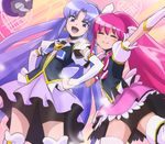  ^_^ aino_megumi bow closed_eyes cure_fortune cure_lovely gurasan_(happinesscharge_precure!) hair_down hand_on_another's_shoulder hands_on_hips happinesscharge_precure! haruyama_kazunori hikawa_iona long_hair magical_girl multiple_girls no_panties open_mouth pink_bow pink_hair pink_skirt ponytail precure purple_eyes purple_hair purple_skirt skirt smile thighhighs very_long_hair wide_ponytail 