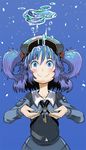  backpack bag blue_eyes blue_hair blush bubble hair_bobbles hair_ornament hat kawashiro_nitori key md5_mismatch munakata_(sekimizu_kazuki) short_hair smile solo touhou two_side_up underwater 