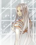  ayajik dress fate/zero fate_(series) irisviel_von_einzbern long_hair snowing solo white_hair window 