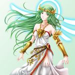  circlet crown green_eyes green_hair highres jewelry kid_icarus long_hair lots_of_jewelry necklace palutena solo tamamon 