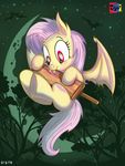  bat_wings bite cricket_bat cutie_mark equine fangs female flutterbat_(mlp) fluttershy_(mlp) flying friendship_is_magic hair jowybean mammal moon my_little_pony night outside pegasus pink_hair red_eyes solo tree vampire wings 