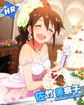  :d ^_^ artist_request brown_hair character_name closed_eyes dress eating gloves idolmaster idolmaster_million_live! jewelry necklace official_art open_mouth satake_minako smile wedding_cake wedding_dress 