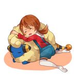  1girl kotone_(pokemon) mareep nintendo ozu_(doituitaria) pokemon sleeping 