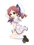  :o ass blush drill_hair gochuumon_wa_usagi_desu_ka? hand_on_own_head hat hat_removed headwear_removed highres jumping kafuu_chino's_school_uniform kneehighs loafers long_hair looking_at_viewer natsu_megumi open_mouth school_uniform serafuku shoes solo takeda_yukimura twin_drills twintails upskirt white_legwear 