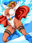  blonde_hair breasts cape dark_skin dc_comics gloves large_breasts lilith-soft long_hair muscle power_girl power_girl_(cosplay) power_lady taimanin_asagi 