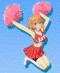  anezaki_mamori armpits bike_shorts brown_eyes brown_hair cheerleader crop_top crop_top_overhang eyeshield_21 fukusuke_hachi-gou highres looking_at_viewer md5_mismatch midriff navel pom_poms short_hair 