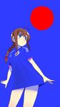  2014_fifa_world_cup adidas ahoge blue_eyes braid brand_name_imitation brown_hair highres japan kantai_collection long_hair looking_up nonco shigure_(kantai_collection) single_braid smile soccer soccer_uniform solo sportswear world_cup 