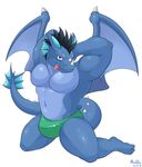  abs anthro armpits azurin barefoot biceps blue_dragon bulge claws clothed clothing dragon hair half-dressed happy horn looking_at_viewer maldu male manly mohawk muscles navel pecs piercing pose raised_arm sharp_claws short_hair sitting smile solo speedo spikes sweat swimsuit tajumi toe_claws tongue tongue_out wings 