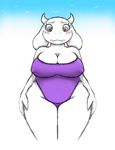  big_breasts blush breasts bronze_stew caprine cleavage clothed clothing erect_nipples fangs female goat grey_eyes horn huge_breasts invalid_tag lewd mammal milf mother nipples parent plain_background solo standing swimsuit toriel undertale white_background white_skin wide_hips 