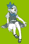  bob_cut bow flat_color green_background green_eyes hair_bow konpaku_youmu mary_janes open_mouth sash shoes silver_hair solo thighs thupoppo touhou 