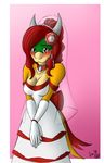  breasts brown_eyes cleavage clothed clothing female gillian hair horn itsuko103 koopa mario_bros nintendo ponytail red_hair scalie solo video_games wedding_dress 