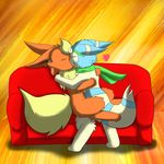  2014 eeveelution eyewear flareon glasses kissing love lying nintendo open_eyes paws pok&eacute;mon senz video_games 