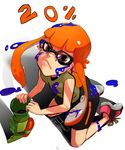  bad_id bad_tumblr_id bespectacled bike_shorts domino_mask glasses inkling kneeling long_hair mask orange_eyes orange_hair pointy_ears polyle pout shoes short_hair_with_long_locks sidelocks slime sneakers solo splatoon_(series) splatoon_1 suggestive_fluid super_soaker tentacle_hair 