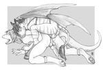  all_fours anal anal_penetration balls dragon equine eyes_closed finrod from_behind gay hybrid knot male mammal nude penetration penis sex sketch tanuki_(artist) wings zebra 