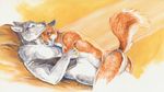  canine cuddling eyes_closed fox fur gay grey_fur heather_bruton lying male mammal nude on_back wolf 