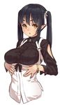  bangle black_hair bracelet breasts brown_eyes elf_(houtengeki) hair_ribbon houtengeki jewelry large_breasts long_hair no_legs open_mouth original pointy_ears ribbon simple_background solo twintails upper_body white_background 