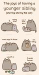  ambiguous_gender angry animated cat cub cute dialog eating edit english_text feline feral food fur grey_fur happy mammal plain_background pusheen pusheen_corp sibling simple_background sleeping text whiskers young 