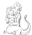  abs anthro anthrofied black_and_white blush breasts couple cutie_mark dragon duo equine eyes_closed female friendship_is_magic hair horn kissing male mammal monochrome my_little_pony navel nude pia-sama rarity_(mlp) sitting slit_pupils spike_(mlp) straight unicorn 