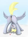  absurd_res animal_genitalia anus ass_up bent_over blonde_hair butt derp_eyes derpy_hooves_(mlp) equine equine_pussy female formal_gentleman friendship_is_magic fur grey_fur hair hi_res horse mammal my_little_pony open_mouth pegasus pony presenting pussy pussy_juice solo wings yellow_eyes 