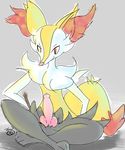  animal_genitalia anthro braixen canine canine_penis fennec fox grey_background knot looking_at_viewer male mammal nintendo pcred566 penis pinup plain_background pok&#233;mon pok&eacute;mon pose sitting solo video_games 