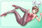  animal_ears bow bowtie brown_eyes brown_hair bunny_ears bunny_girl bunnysuit choker fishnet_pantyhose fishnets kami_nomi_zo_shiru_sekai kosaka_chihiro leotard one_eye_closed pantyhose red_leotard short_hair wrist_cuffs yo-jin 