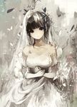  asahiro bad_id bad_nicoseiga_id bare_shoulders black_eyes black_hair bridal_veil bug butterfly dress elbow_gloves expressionless gloves hair_ornament insect original short_hair solo standing veil wedding_dress white_dress 