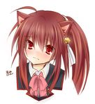  animal_ears bow brown_hair cat_ears little_busters! long_hair miyoshi_yun natsume_rin pink_bow ponytail red_eyes school_uniform 
