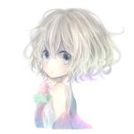  1girl bare_shoulders camisole child dress looking_at_viewer lying mari_(marixrian) on_side pale_skin short_hair silver_hair simple_background solo 